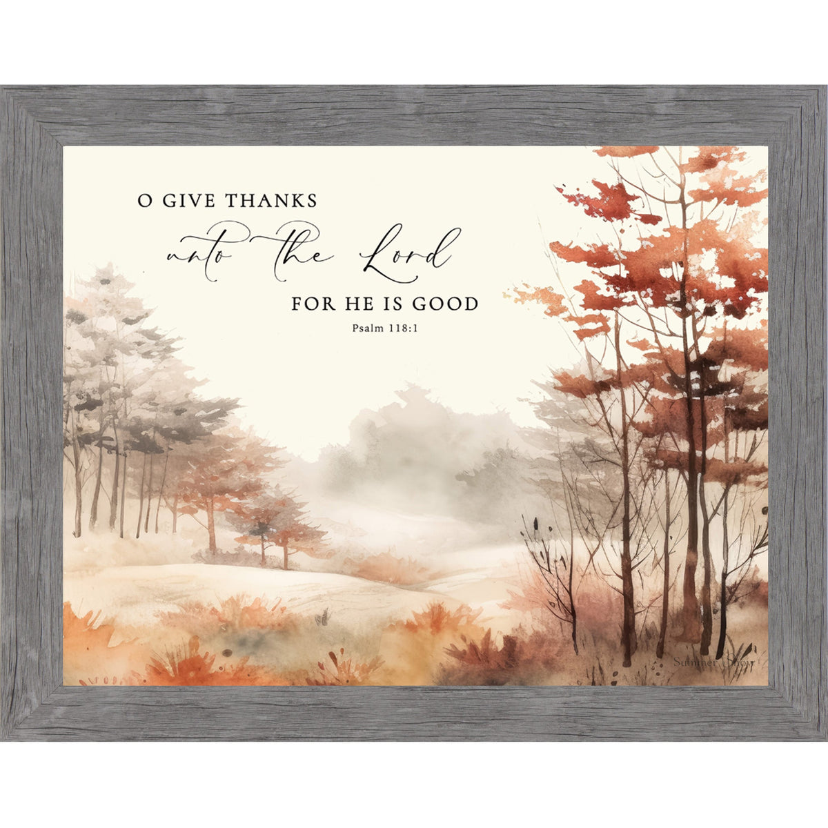 O Give Thanks Unto the Lord Wall Art – Psalm 118:1 Watercolor Autumn Landscape Christian Decor (SB250)