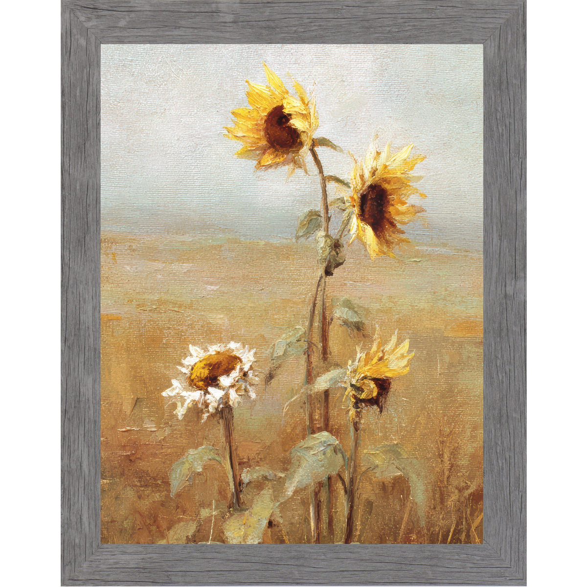 Sunflower Field Wall Art – Oil Painting Style Floral Farmhouse Portrait Decor (SB241)
