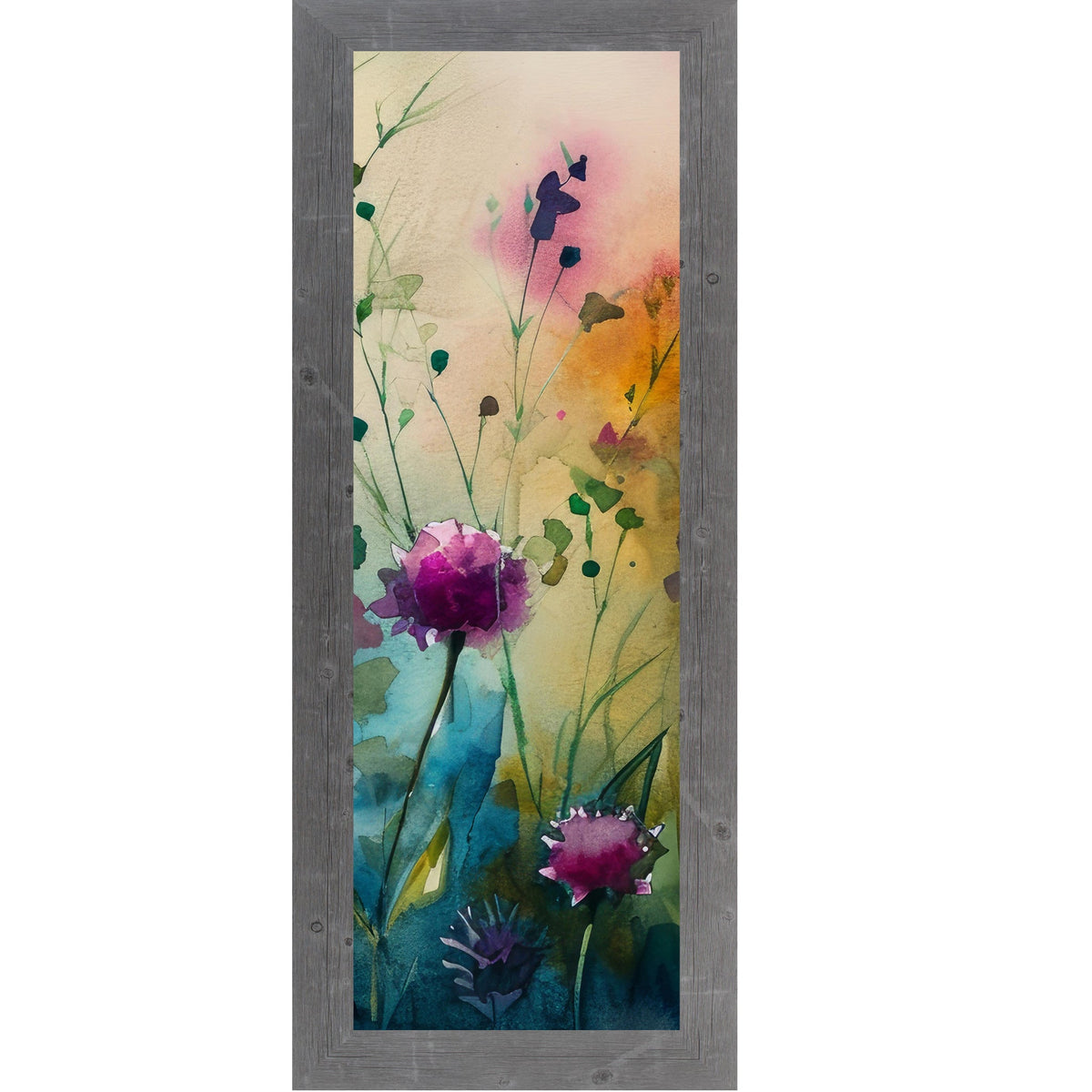 Teal Wildflower Wall Art – Watercolor Floral Narrow Portrait Botanical Decor (SB929)