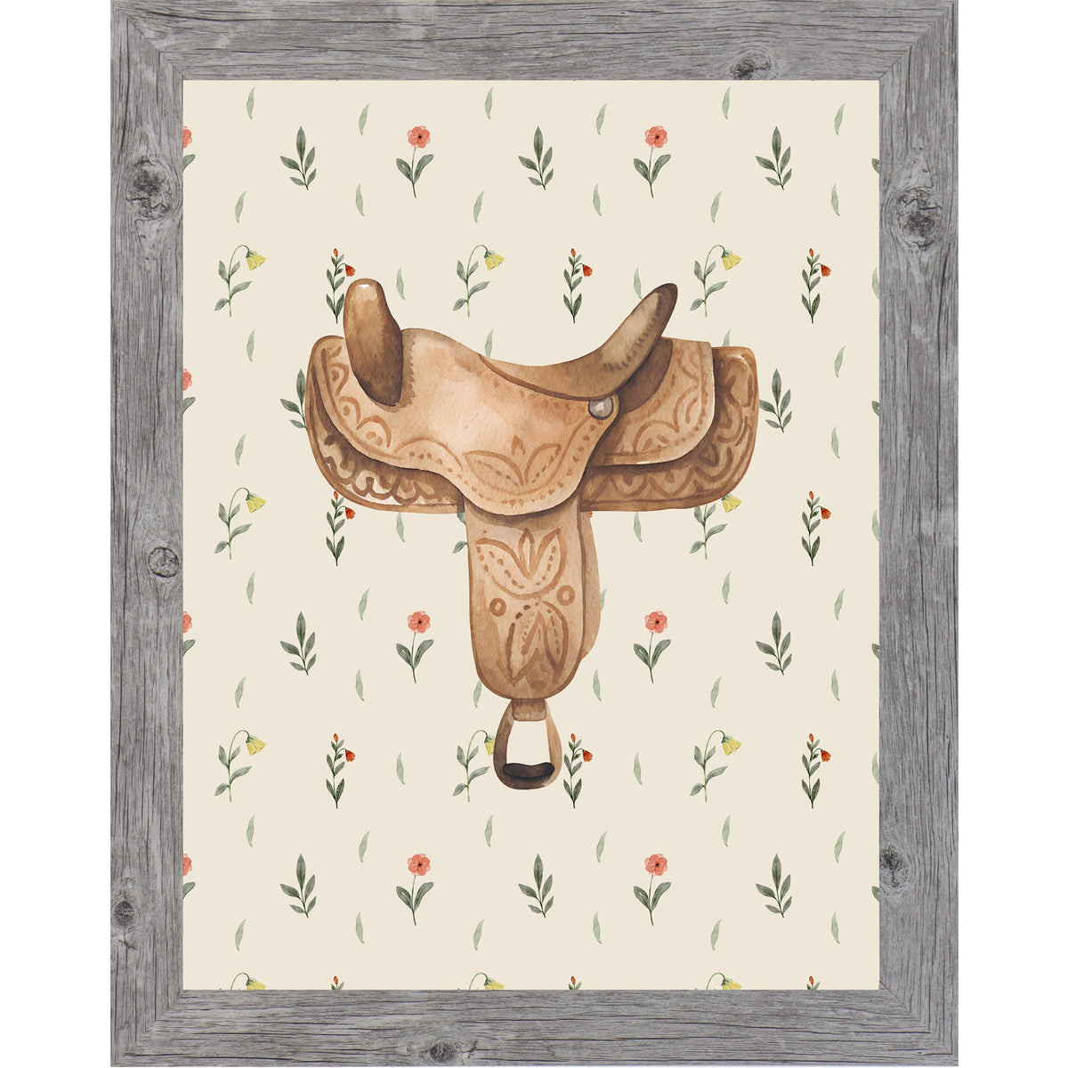 Western Saddle Wall Art – Watercolor Floral Equestrian Decor Cowgirl Horse Lover Gift (SB223)