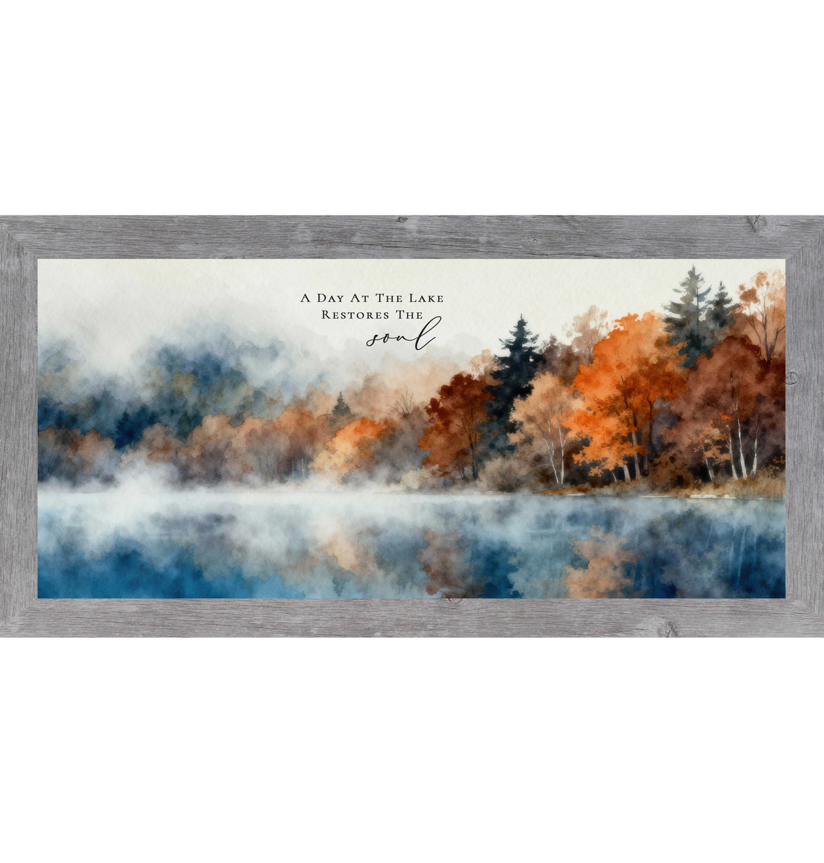 A Day At The Lake Restores The Soul – Framed Lake Wall Art with Quote, Wide Horizontal Nature Decor (SB744)