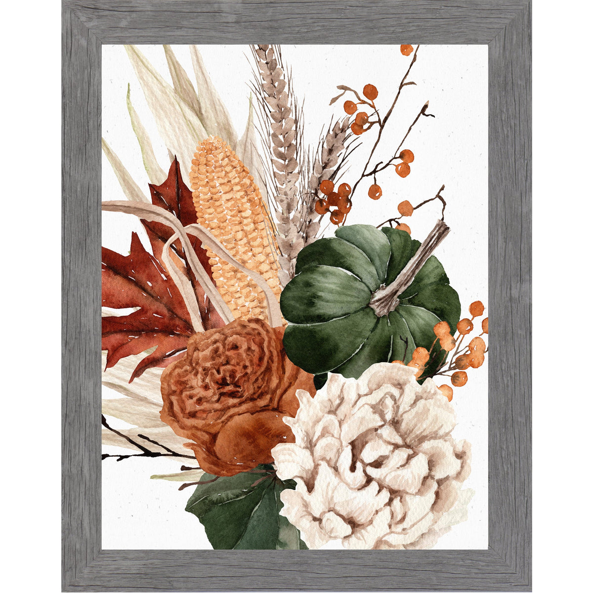 Harvest Bouquet Wall Art – Watercolor Pumpkin Corn Wheat Autumn Decor (SB251)