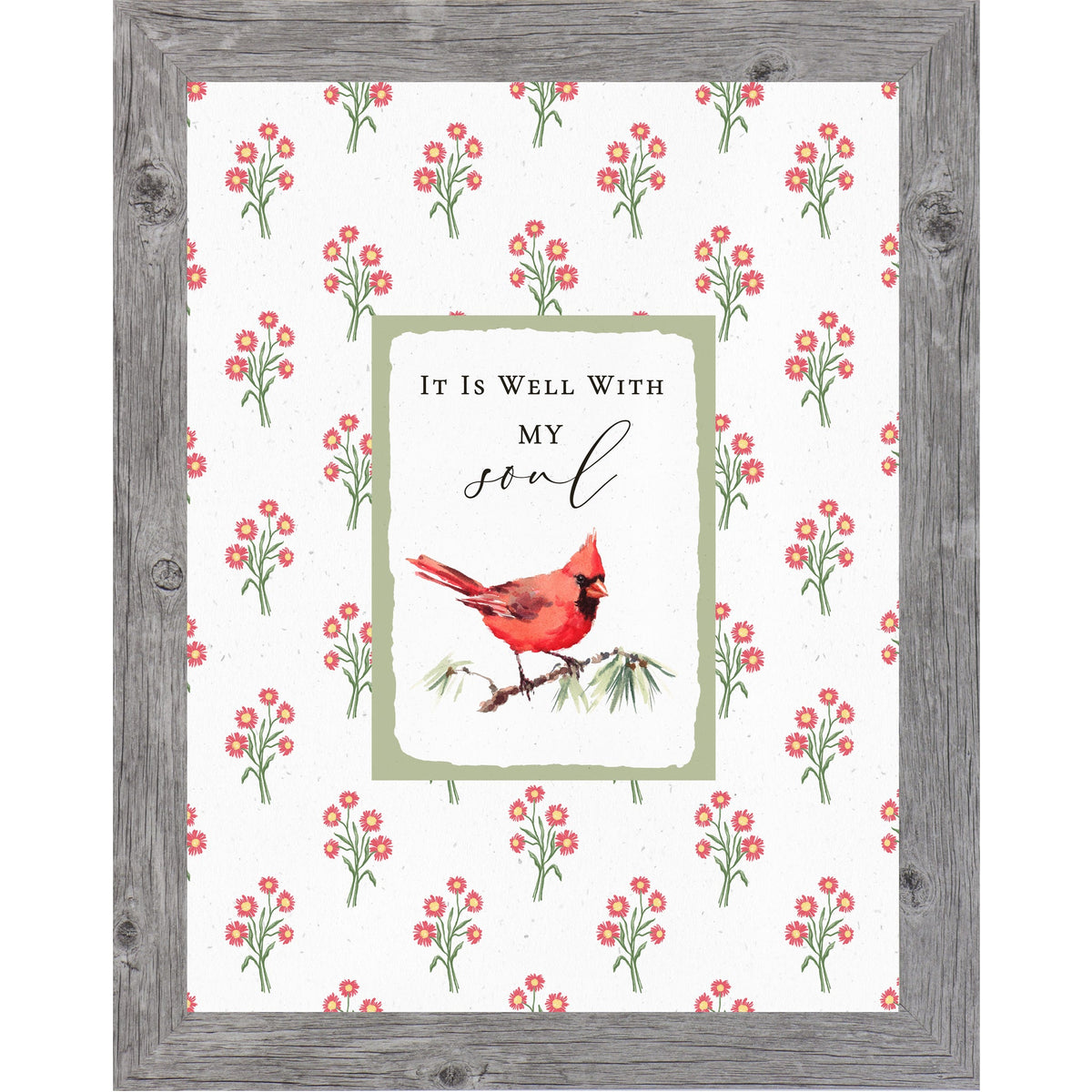 It Is Well With My Soul Cardinal Wall Art | Christian Floral Framed Decor | Red Bird Faith Print | SB176