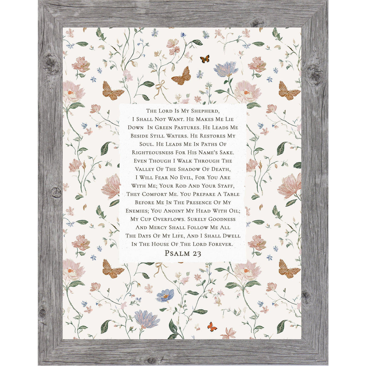 Psalm 23 Framed Wall Art – The Lord Is My Shepherd Floral Scripture Decor – Vertical Christian Wall Decor SB170