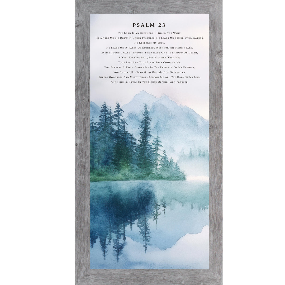 Psalm 23 Framed Wall Art – Watercolor Lake & Mountain Scripture Artwork, Christian Landscape Decor (SB750)