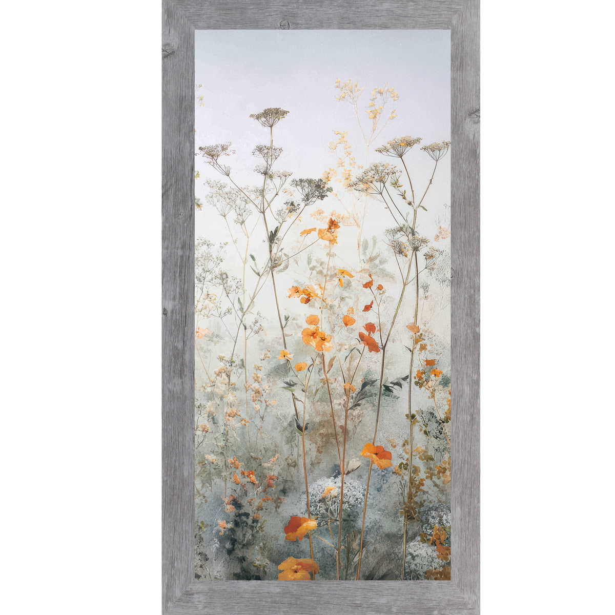 Soft Spring Wildflower Meadow Wall Art – Light Blue Botanical Floral Decor – Tall Vertical Framed Art (SB753)