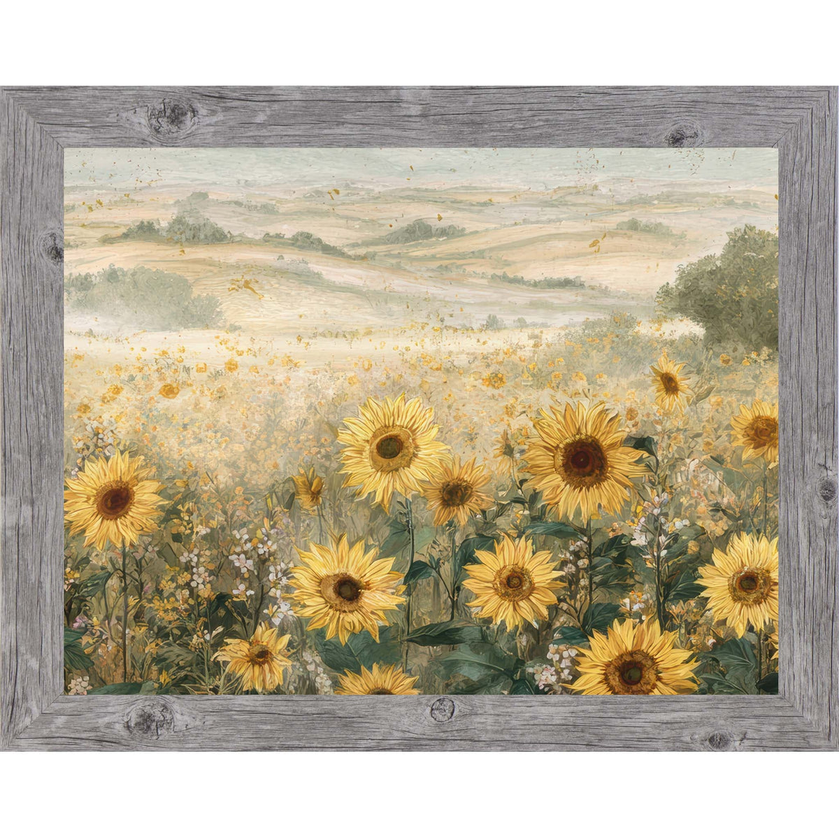 Sunflower Fields of Bliss – Framed Sunflower Landscape Wall Art, Wide Scenic Floral Decor (SB163)