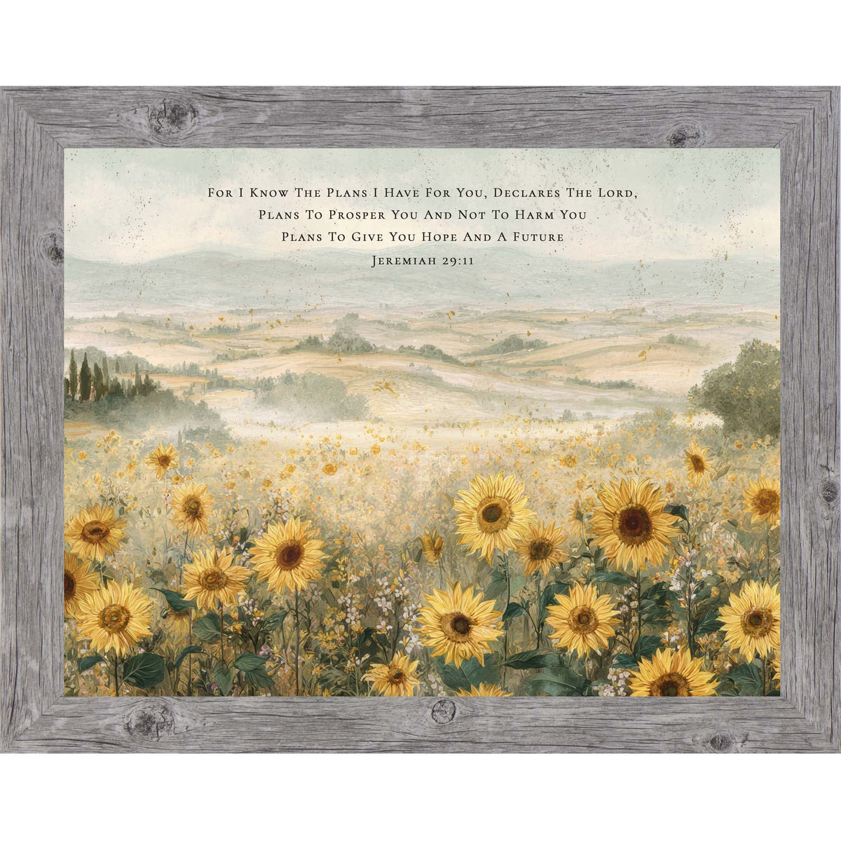 Sunflowers of Hope and a Future – Jeremiah 2911 Framed Wall Art, Christian Sunflower Landscape Decor (SB164)