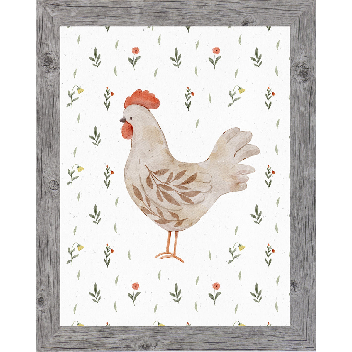 Watercolor Chicken Wall Art – Left Facing Hen – Neutral Farmhouse Kitchen Decor – Rustic Farm Print (SB172)