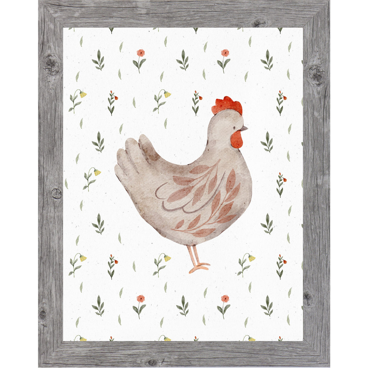 Watercolor Chicken Wall Art – Right Facing Hen – Neutral Farmhouse Kitchen Decor – Rustic Farm Print (SB171)