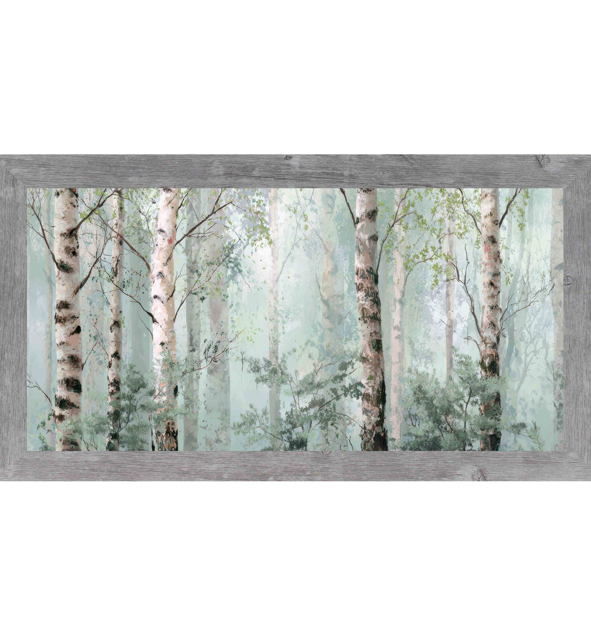 Birch Forest Mist Wall Art – Soft Watercolor Birch Tree Wide Landscape Scenic Decor (SB737)