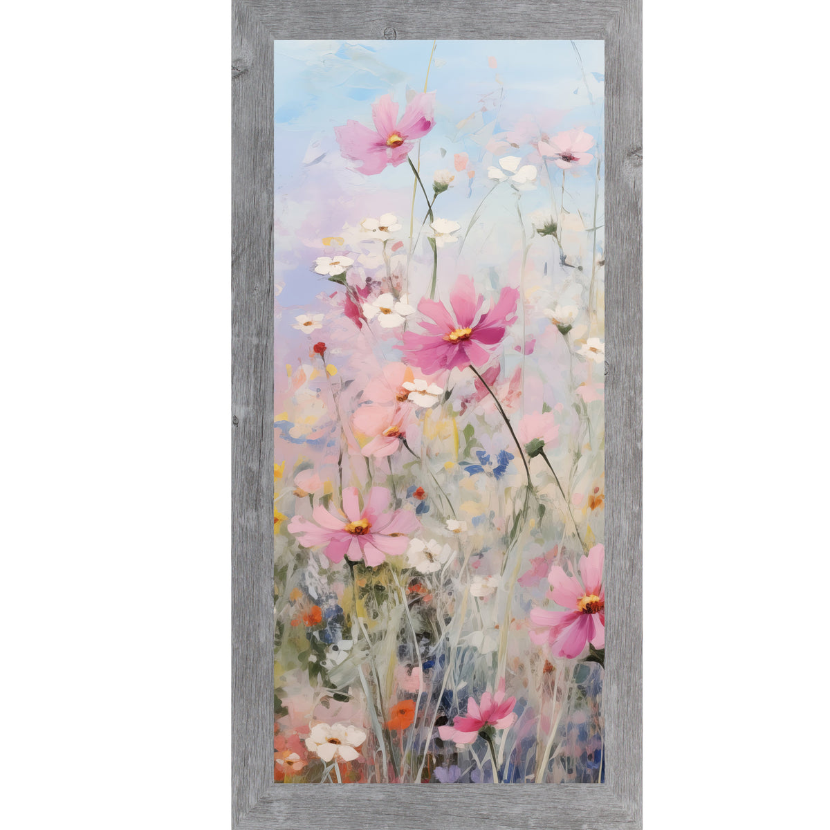 Cosmos Meadow Wall Art – Impressionist Pink Wildflower Tall Portrait Floral Farmhouse Decor (SB728)