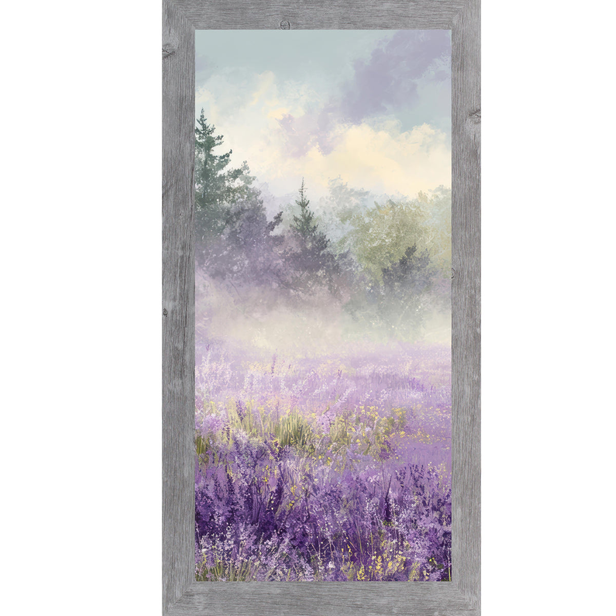 Lavender Field Wall Art – Misty Purple Wildflower Forest Tall Portrait Farmhouse Floral Decor (SB746)