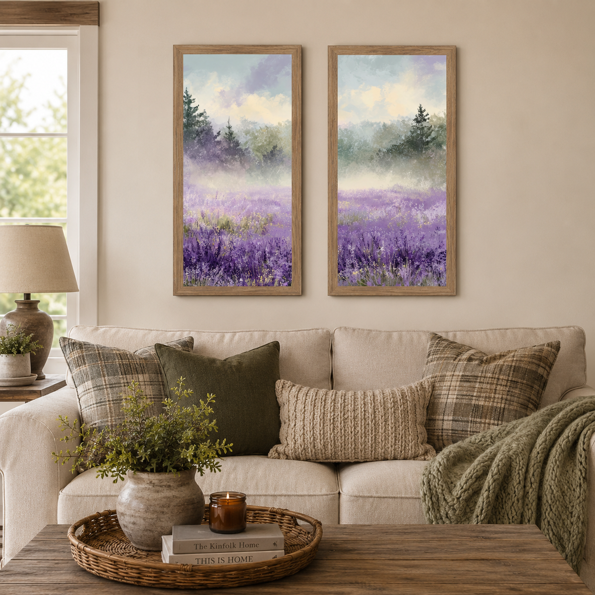 Lavender Field Wall Art – Misty Purple Wildflower Forest Tall Portrait Farmhouse Floral Decor (SB747)