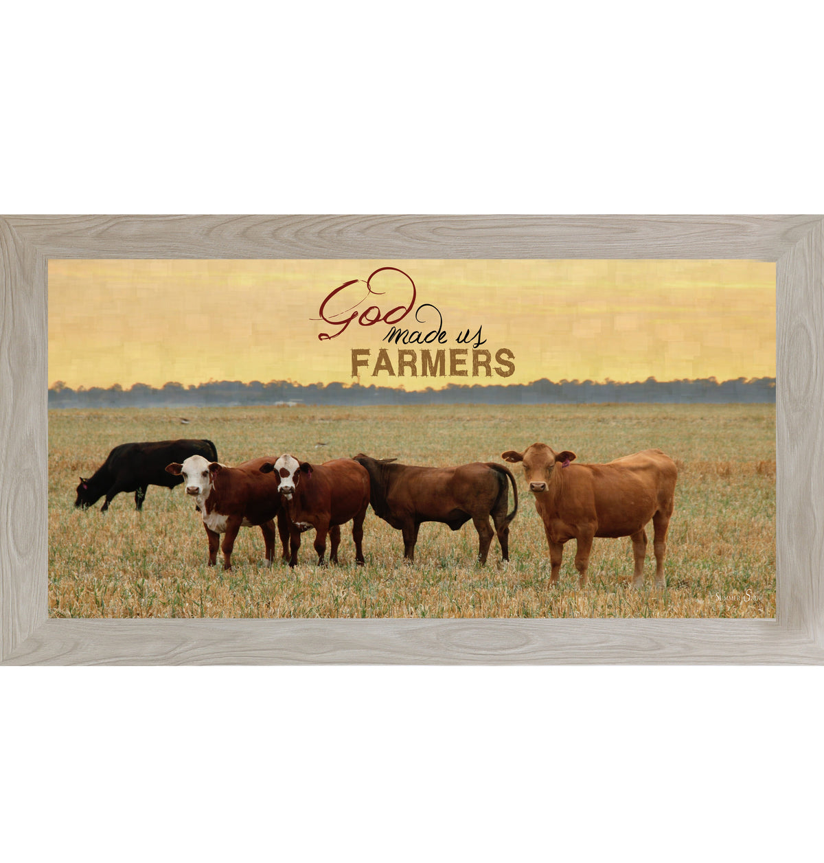 God Made Us Farmers Wall Art – Cattle Sunset Wide Landscape Farmhouse Decor (SSW1316)