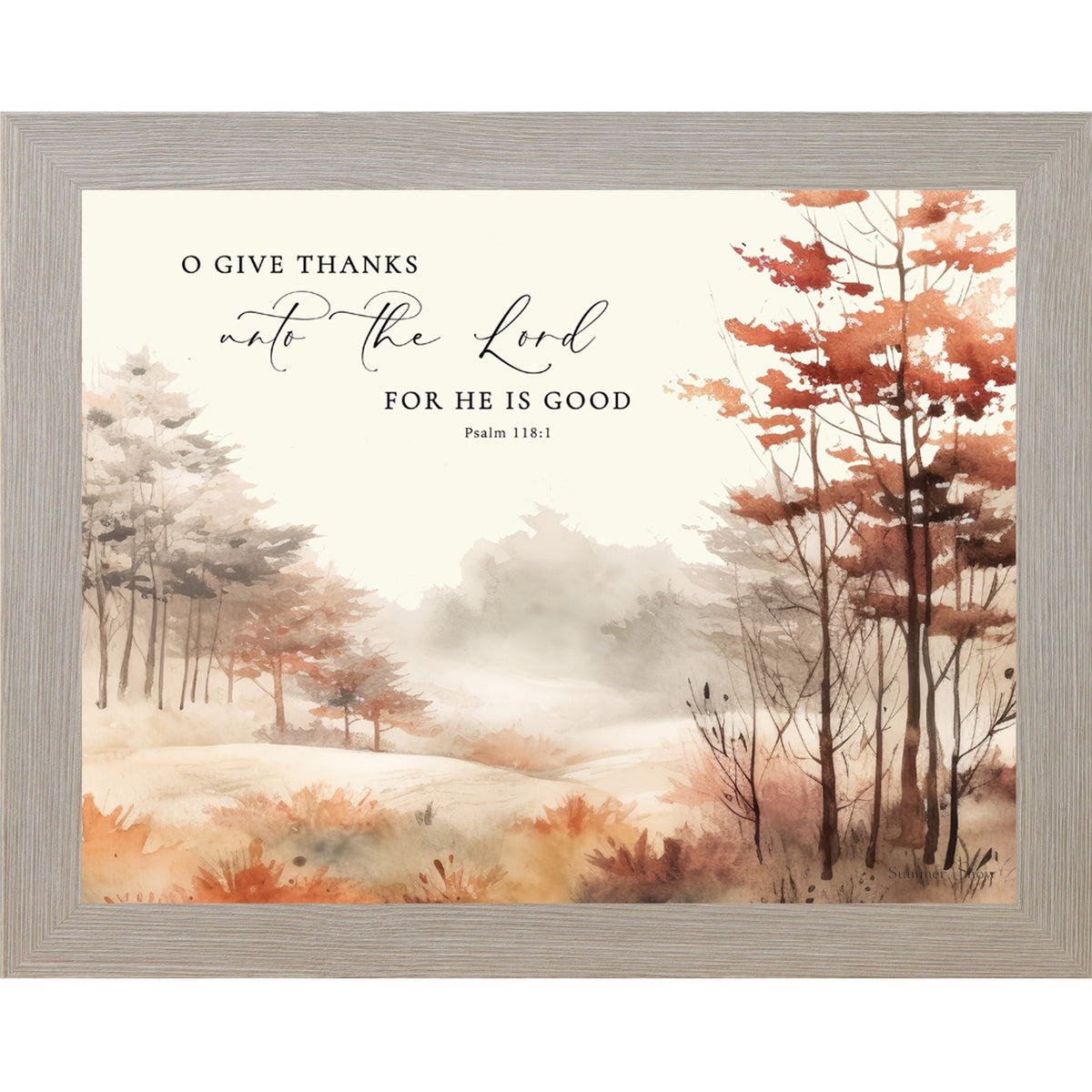 O Give Thanks Unto the Lord Wall Art – Psalm 118:1 Watercolor Autumn Landscape Christian Decor (SB250)