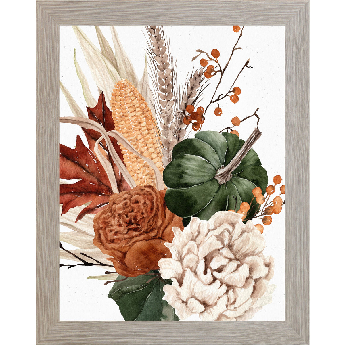 Harvest Bouquet Wall Art – Watercolor Pumpkin Corn Wheat Autumn Decor (SB251)