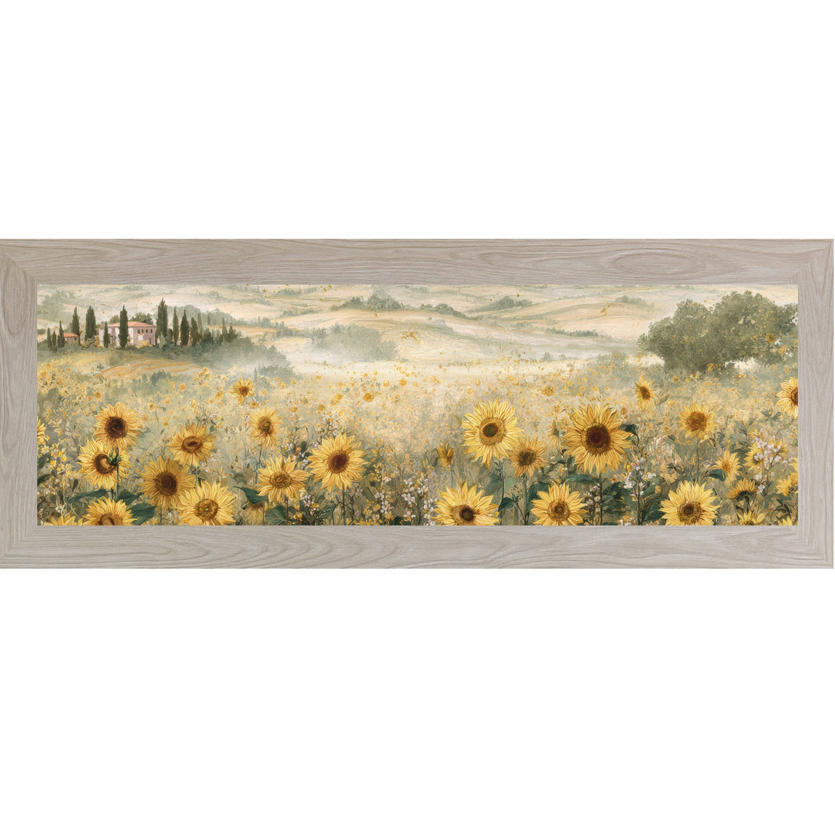 Tuscan Sunflower Field Wall Art – Italian Countryside Floral Wide Landscape Decor (SB921)