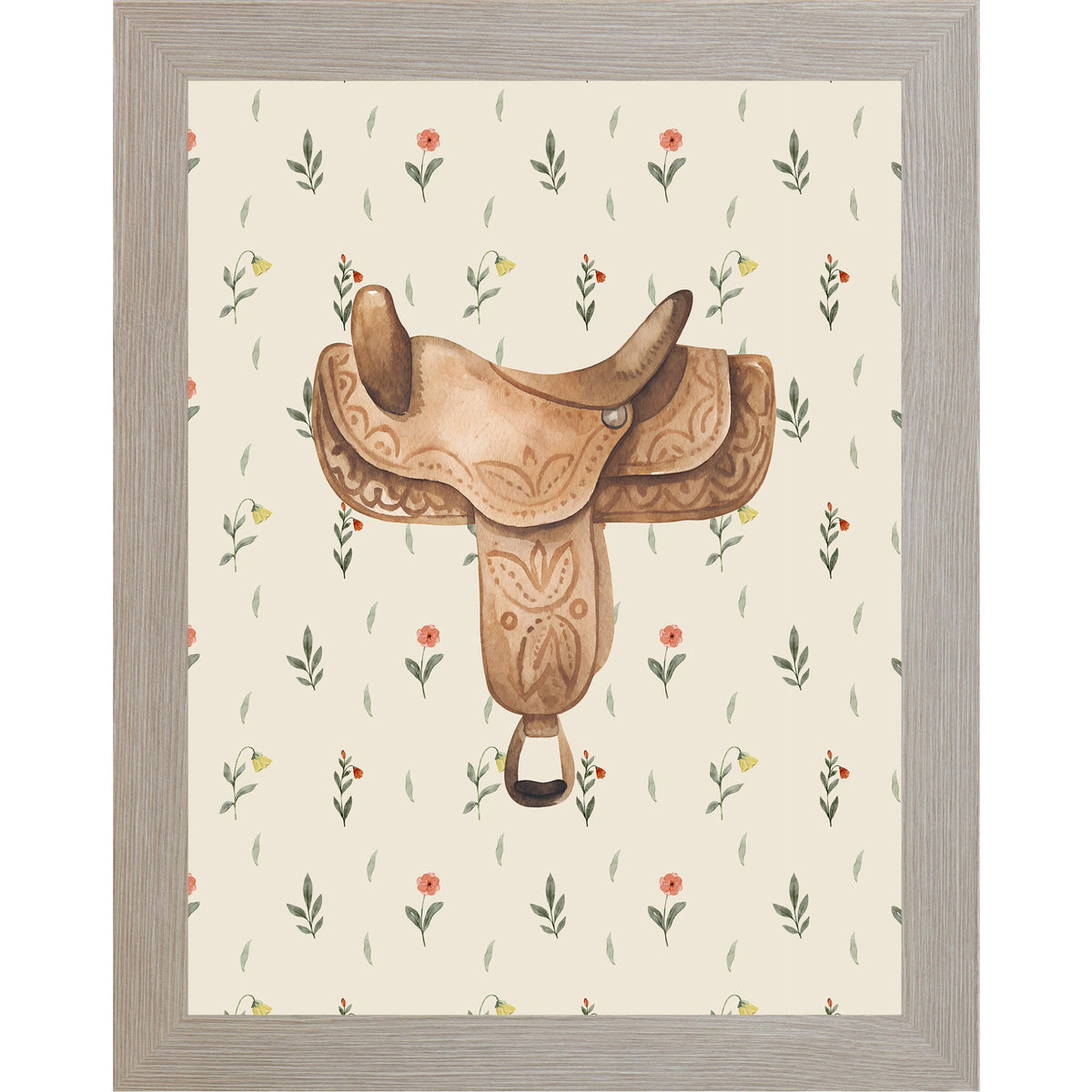 Western Saddle Wall Art – Watercolor Floral Equestrian Decor Cowgirl Horse Lover Gift (SB223)