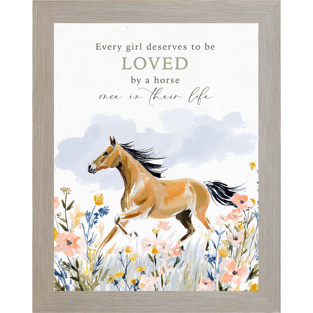 Every Girl Loved by a Horse Wall Art – Watercolor Floral Equine Portrait Decor (ZS108)