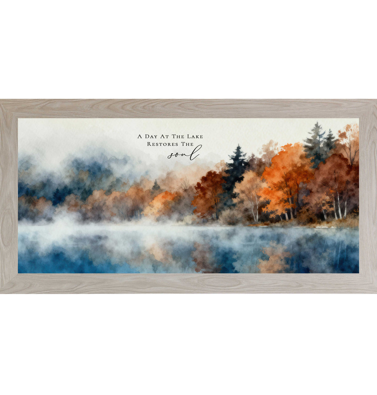 A Day At The Lake Restores The Soul – Framed Lake Wall Art with Quote, Wide Horizontal Nature Decor (SB744)