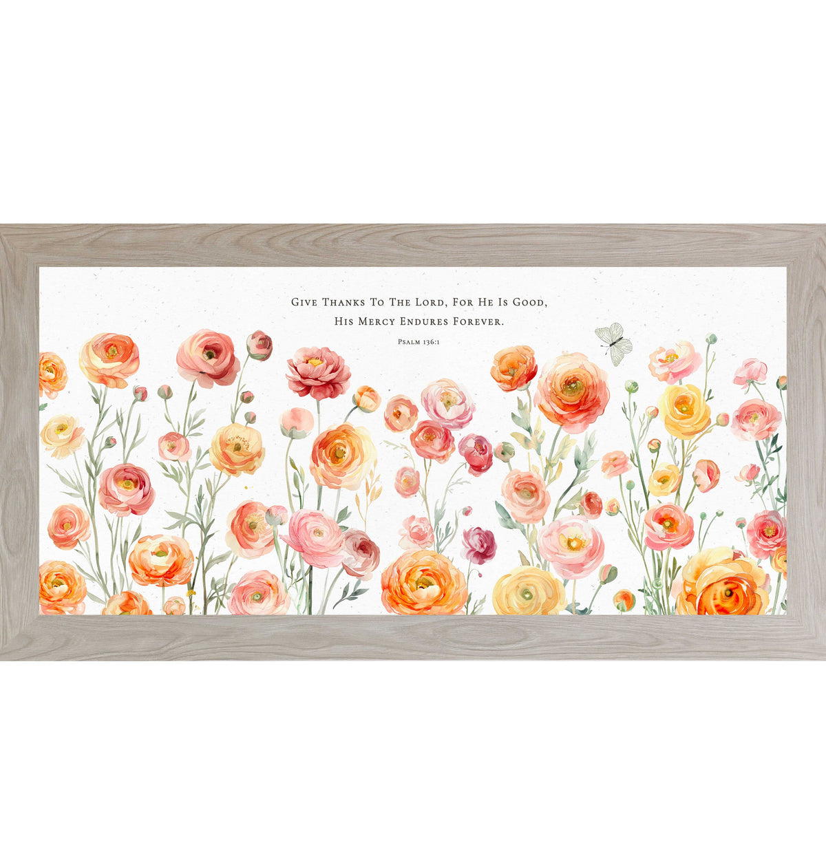 Give Thanks to the Lord – Psalm 136:1 Ranunculus Framed Wall Art – Christian Floral Scripture Decor (SB749)
