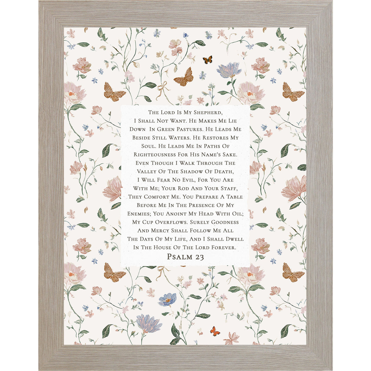 Psalm 23 Framed Wall Art – The Lord Is My Shepherd Floral Scripture Decor – Vertical Christian Wall Decor SB170