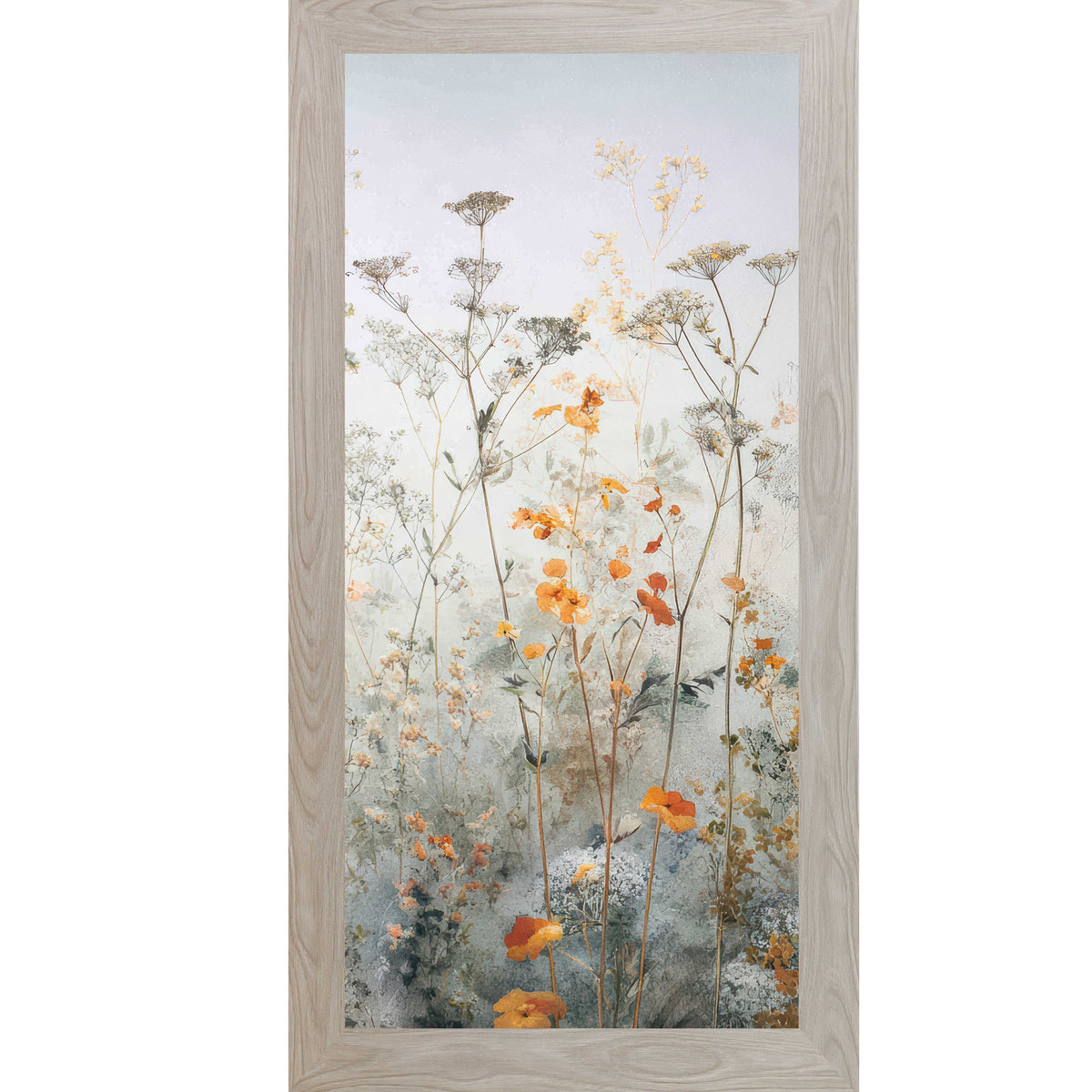 Soft Spring Wildflower Meadow Wall Art – Light Blue Botanical Floral Decor – Tall Vertical Framed Art (SB753)