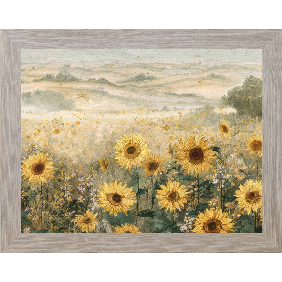 Sunflower Fields of Bliss – Framed Sunflower Landscape Wall Art, Wide Scenic Floral Decor (SB163)