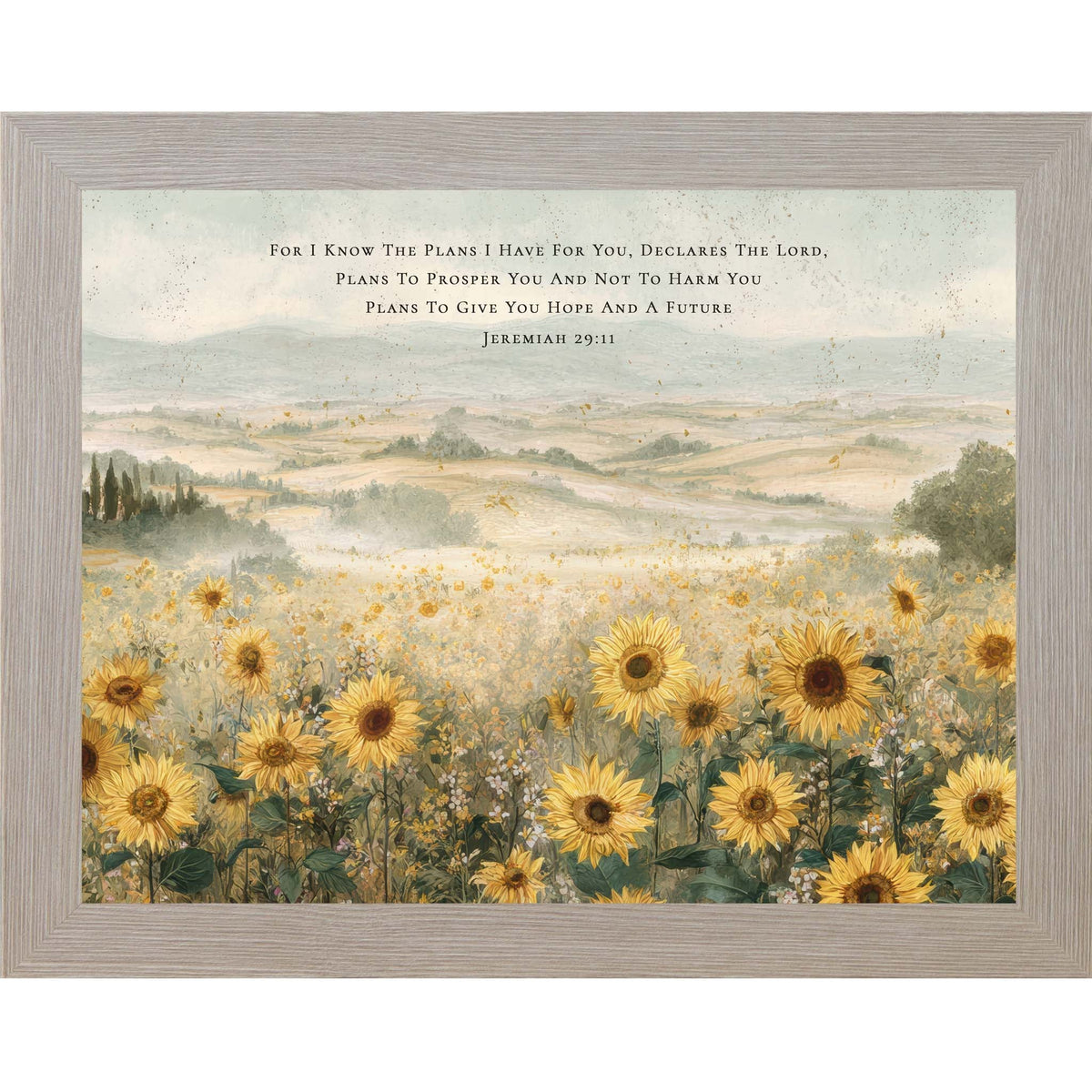 Sunflowers of Hope and a Future – Jeremiah 2911 Framed Wall Art, Christian Sunflower Landscape Decor (SB164)