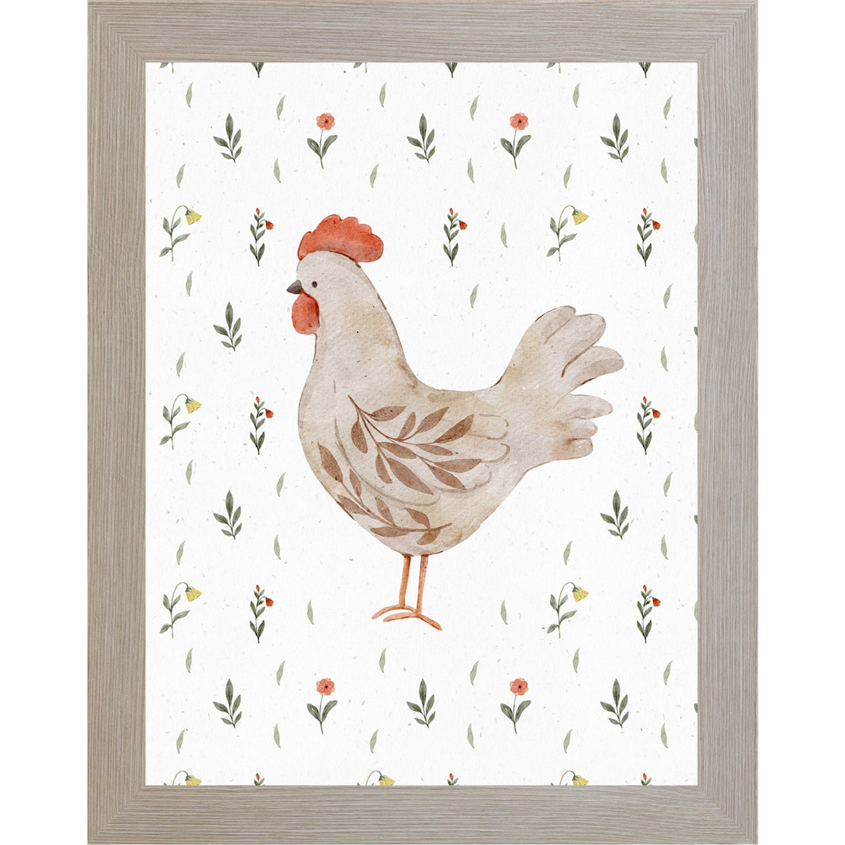 Watercolor Chicken Wall Art – Left Facing Hen – Neutral Farmhouse Kitchen Decor – Rustic Farm Print (SB172)