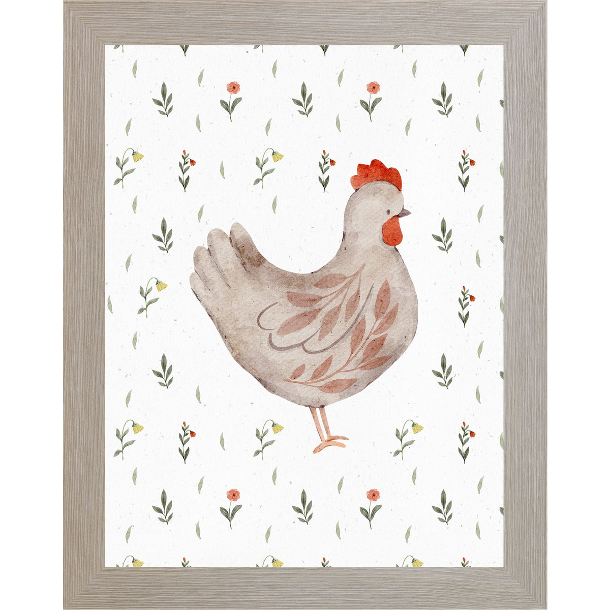 Watercolor Chicken Wall Art – Right Facing Hen – Neutral Farmhouse Kitchen Decor – Rustic Farm Print (SB171)