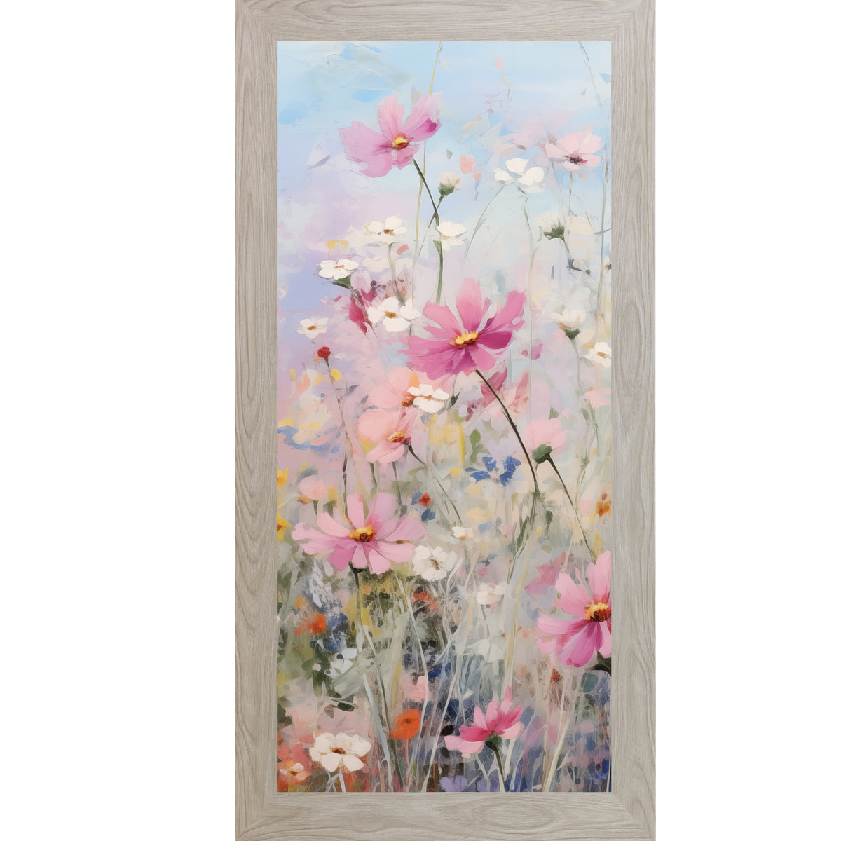 Cosmos Meadow Wall Art – Impressionist Pink Wildflower Tall Portrait Floral Farmhouse Decor (SB728)