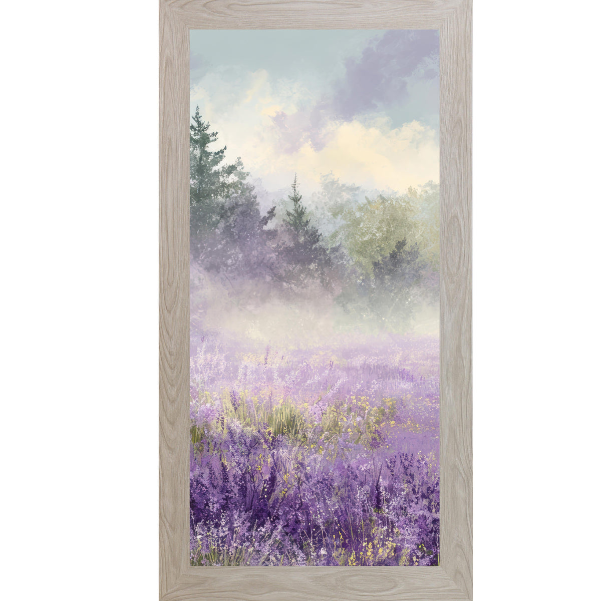 Lavender Field Wall Art – Misty Purple Wildflower Forest Tall Portrait Farmhouse Floral Decor (SB746)