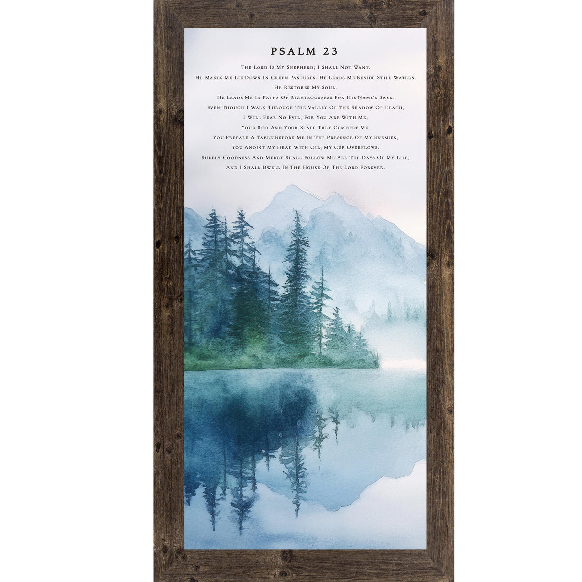 Psalm 23 Framed Wall Art – Watercolor Lake & Mountain Scripture Artwork, Christian Landscape Decor (SB750)