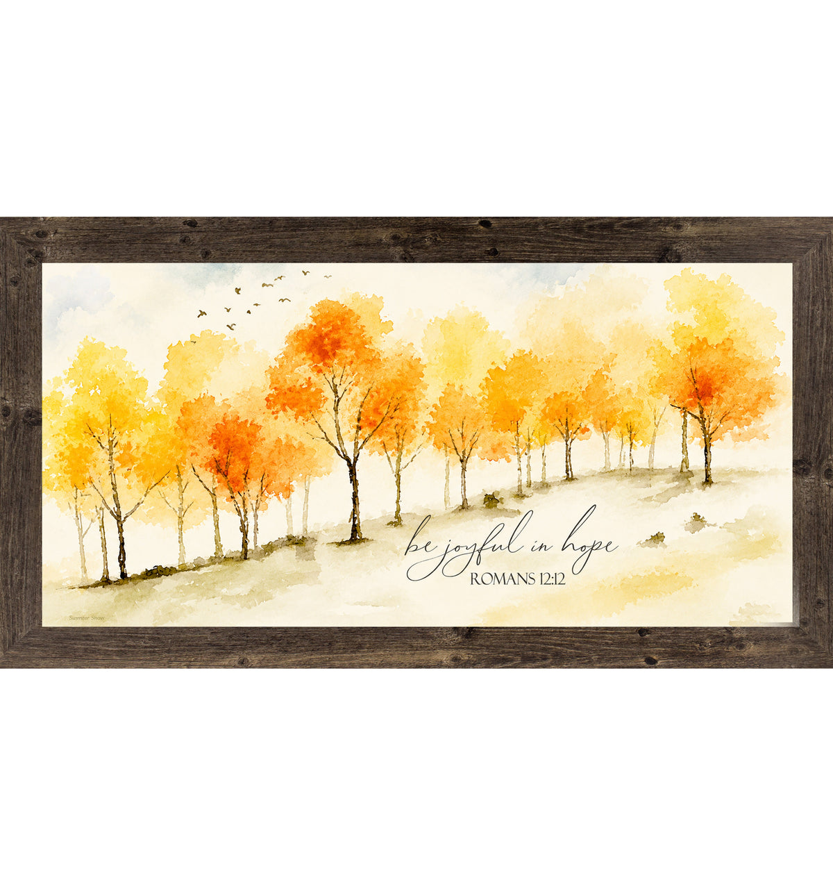 Be Joyful in Hope Wall Art – Romans 12:12 Watercolor Autumn Tree Landscape Decor (SN704)