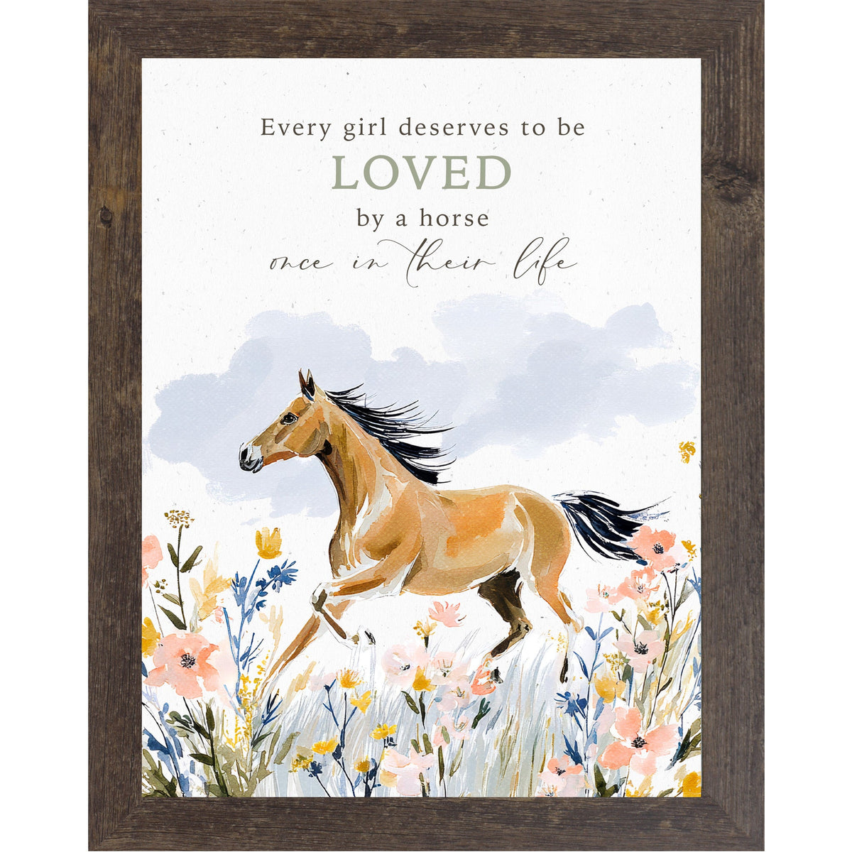 Every Girl Loved by a Horse Wall Art – Watercolor Floral Equine Portrait Decor (ZS108)