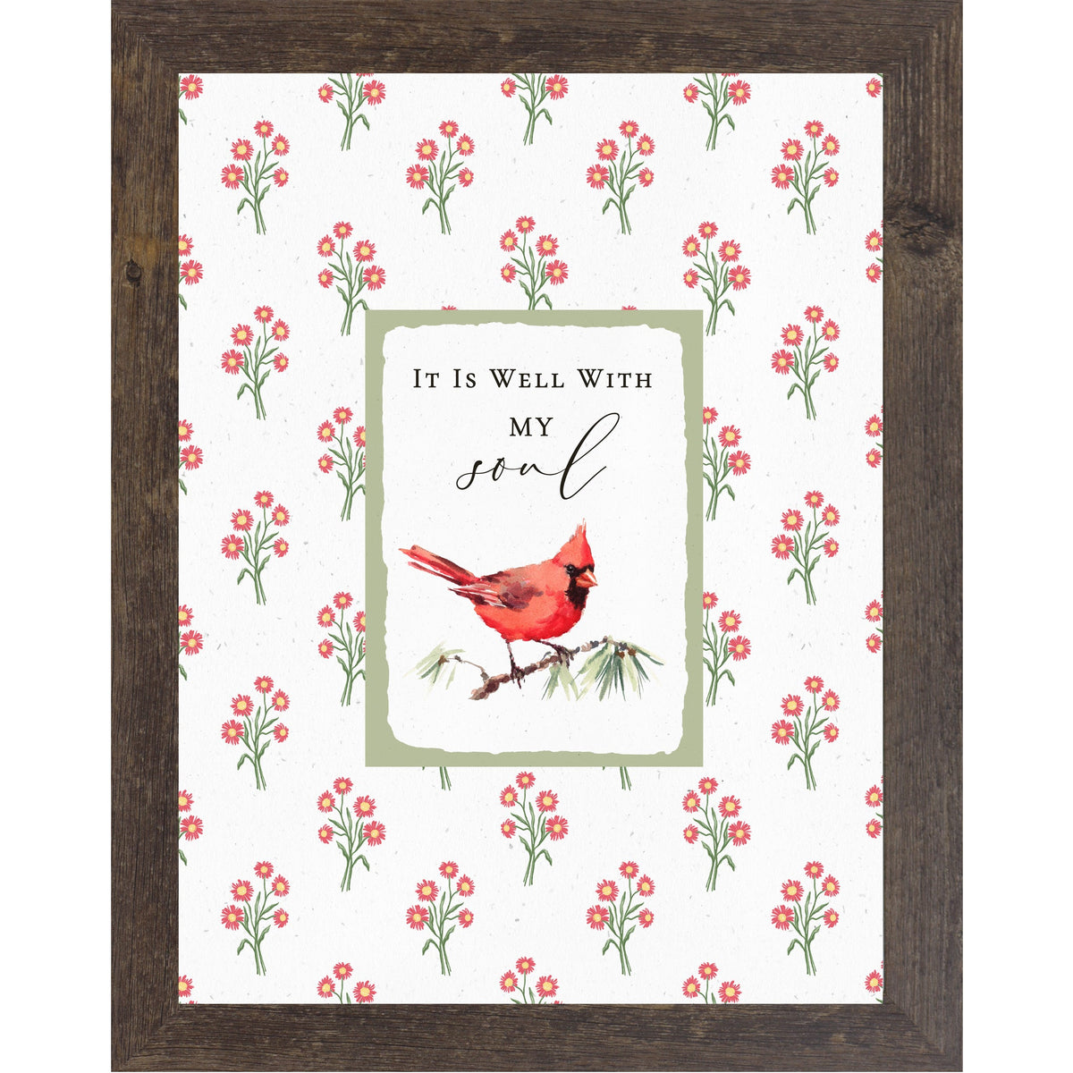 It Is Well With My Soul Cardinal Wall Art | Christian Floral Framed Decor | Red Bird Faith Print | SB176