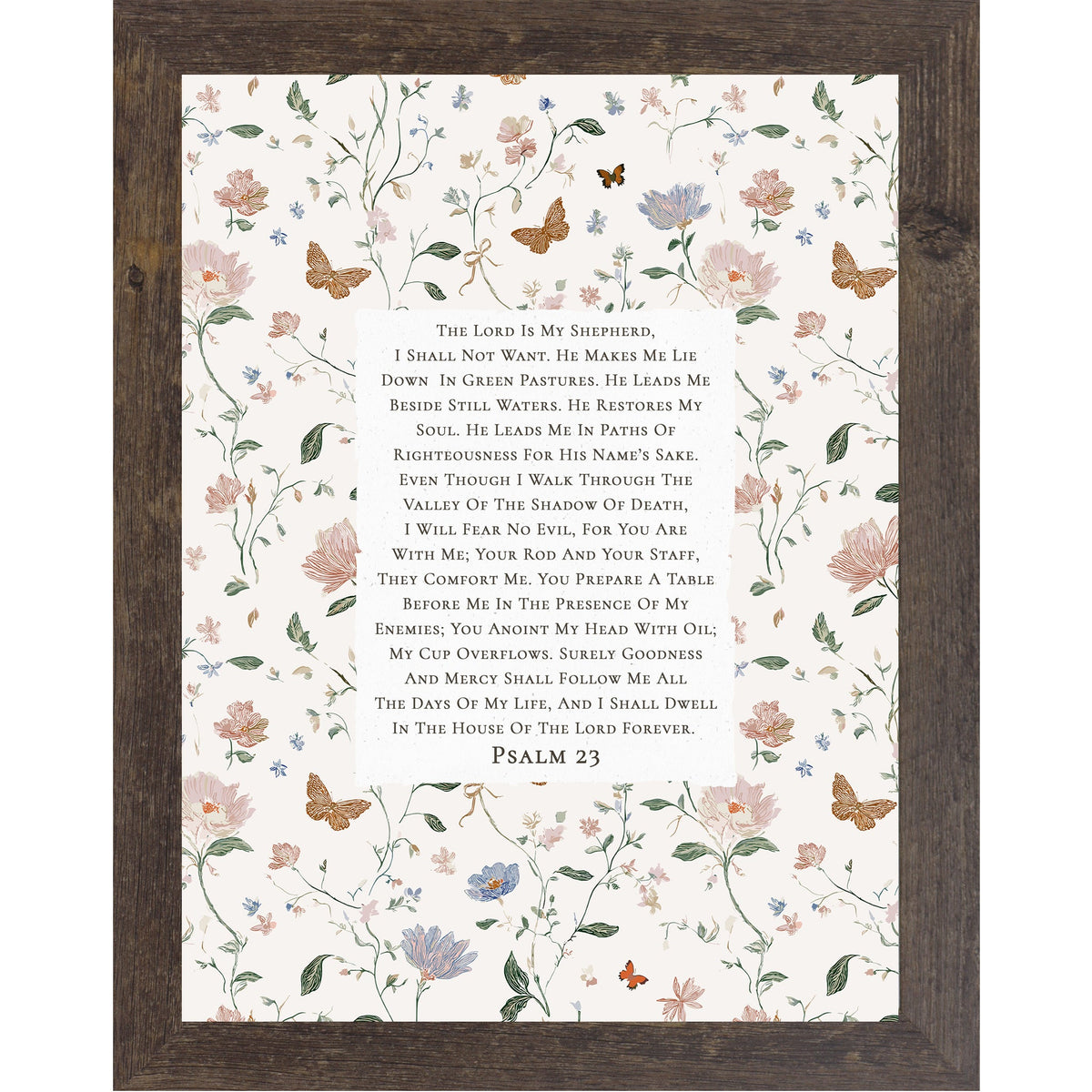 Psalm 23 Framed Wall Art – The Lord Is My Shepherd Floral Scripture Decor – Vertical Christian Wall Decor SB170