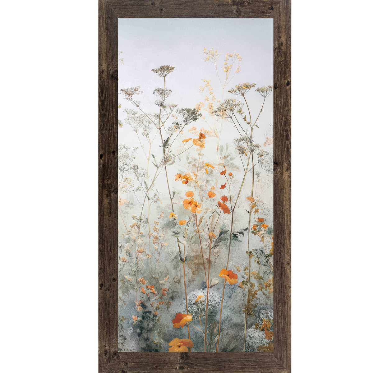 Soft Spring Wildflower Meadow Wall Art – Light Blue Botanical Floral Decor – Tall Vertical Framed Art (SB753)