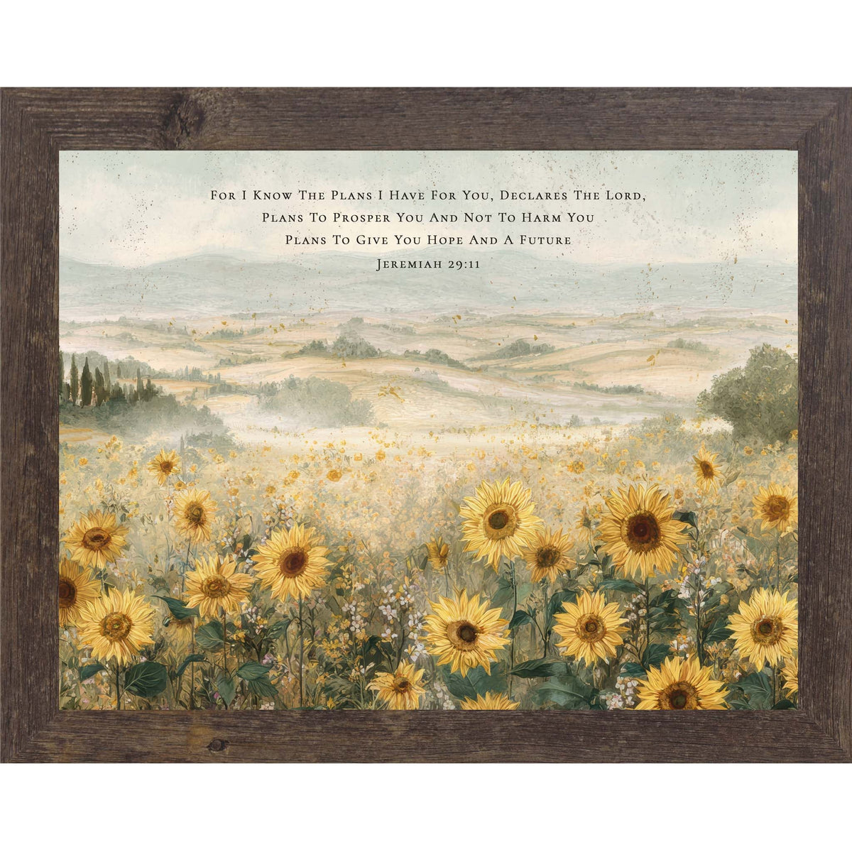 Sunflowers of Hope and a Future – Jeremiah 2911 Framed Wall Art, Christian Sunflower Landscape Decor (SB164)
