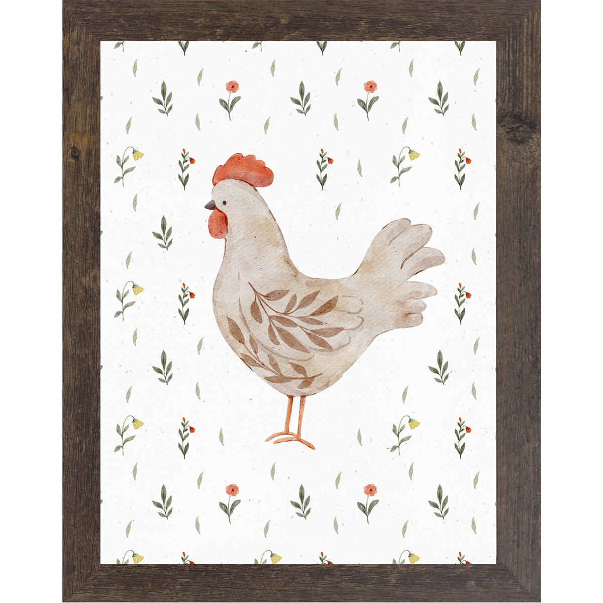 Watercolor Chicken Wall Art – Left Facing Hen – Neutral Farmhouse Kitchen Decor – Rustic Farm Print (SB172)