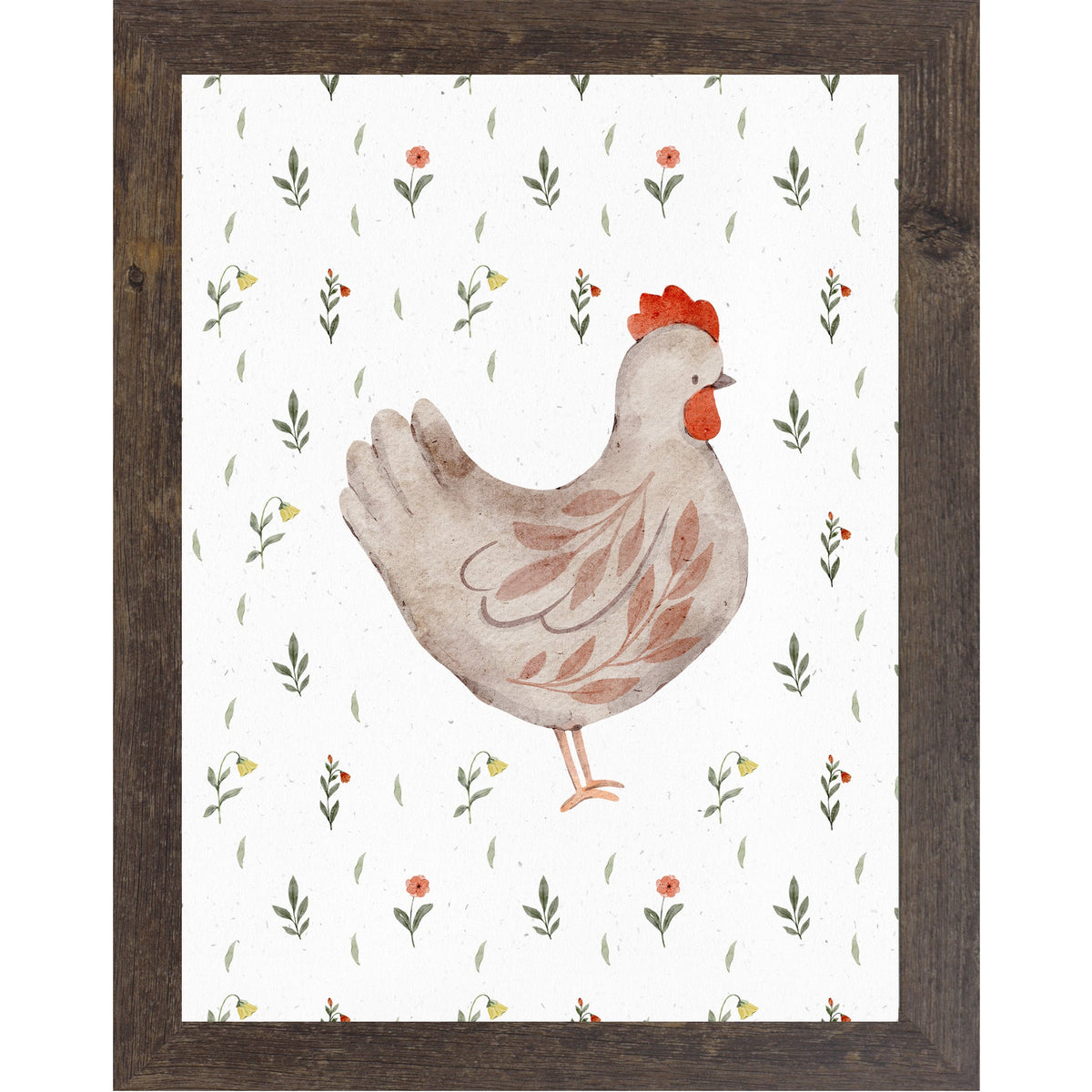 Watercolor Chicken Wall Art – Right Facing Hen – Neutral Farmhouse Kitchen Decor – Rustic Farm Print (SB171)