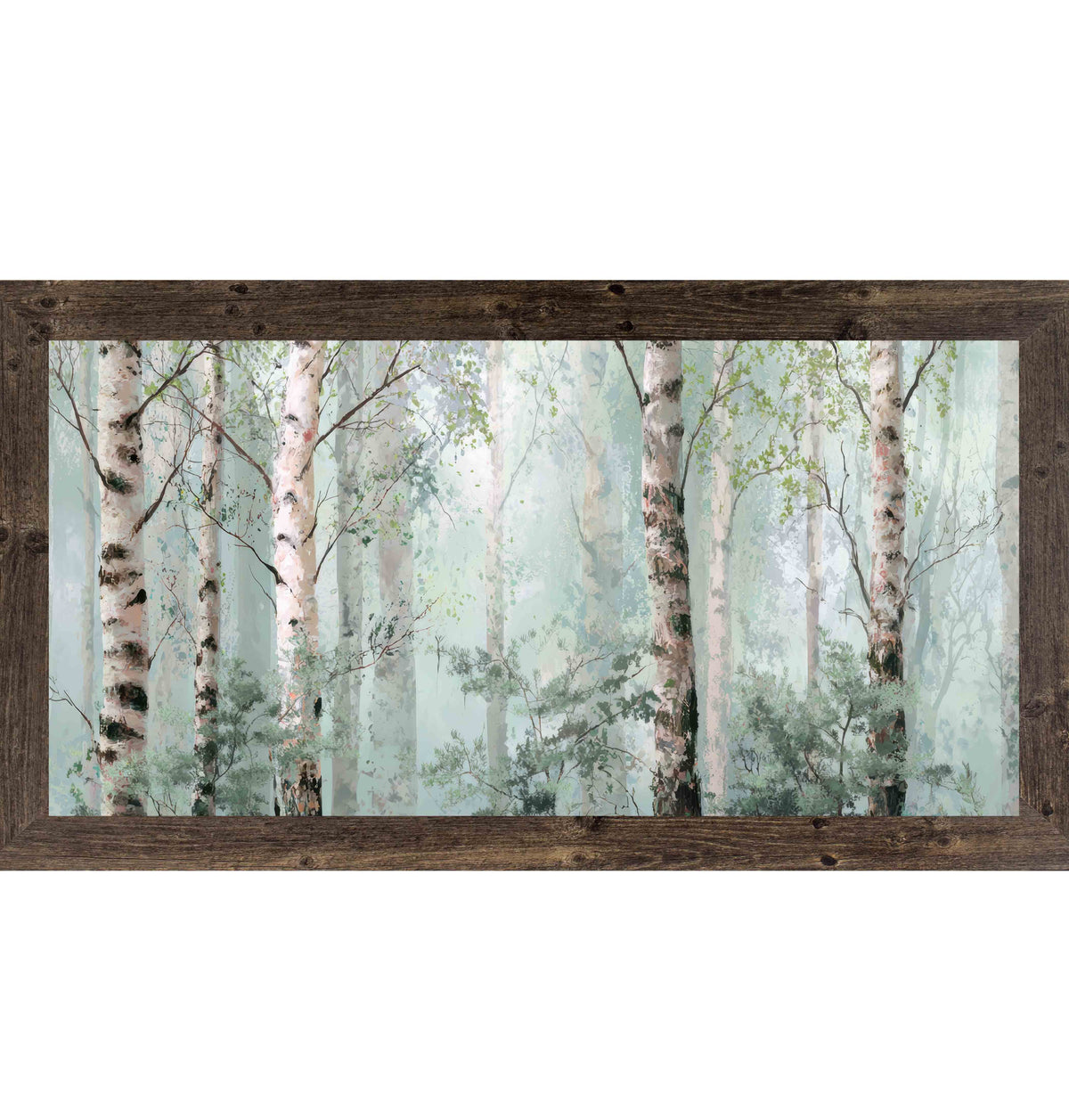 Birch Forest Mist Wall Art – Soft Watercolor Birch Tree Wide Landscape Scenic Decor (SB737)