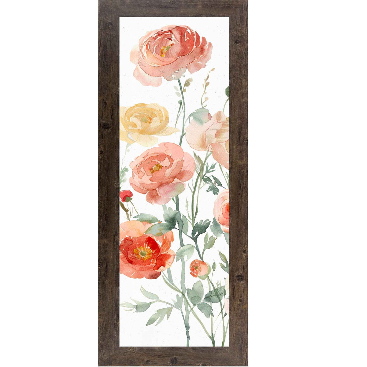 Blush Ranunculus Garden – Vertical Watercolor Floral Wall Art – Slim Botanical Framed Decor 8x20 to 14x40 (SB911)