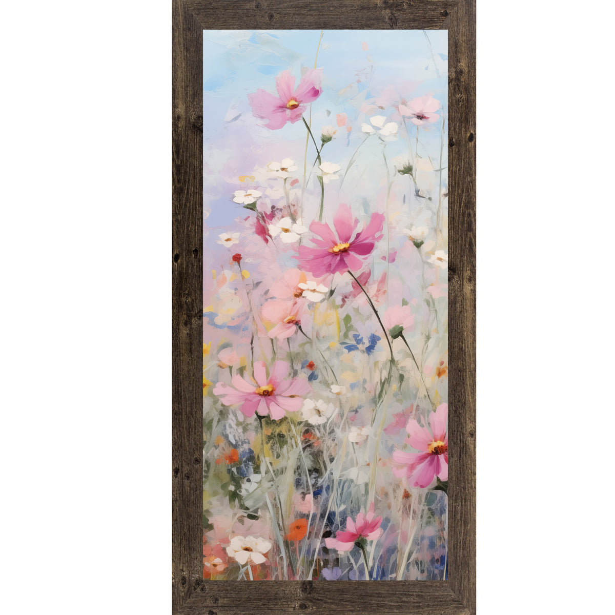 Cosmos Meadow Wall Art – Impressionist Pink Wildflower Tall Portrait Floral Farmhouse Decor (SB728)