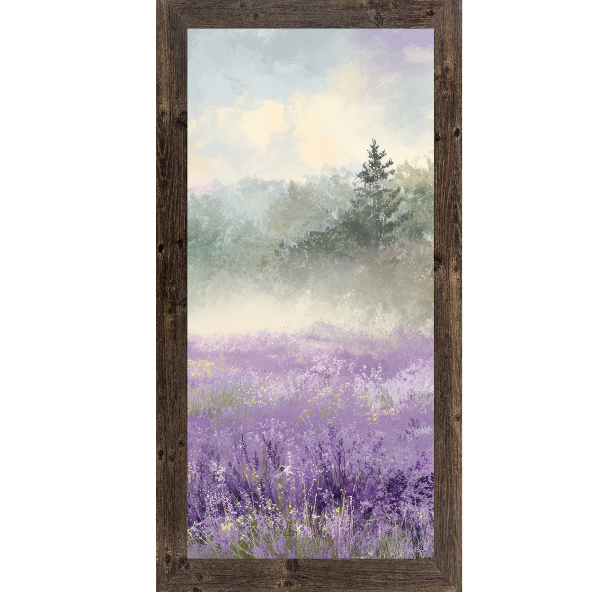Lavender Field Wall Art – Misty Purple Wildflower Forest Tall Portrait Farmhouse Floral Decor (SB747)