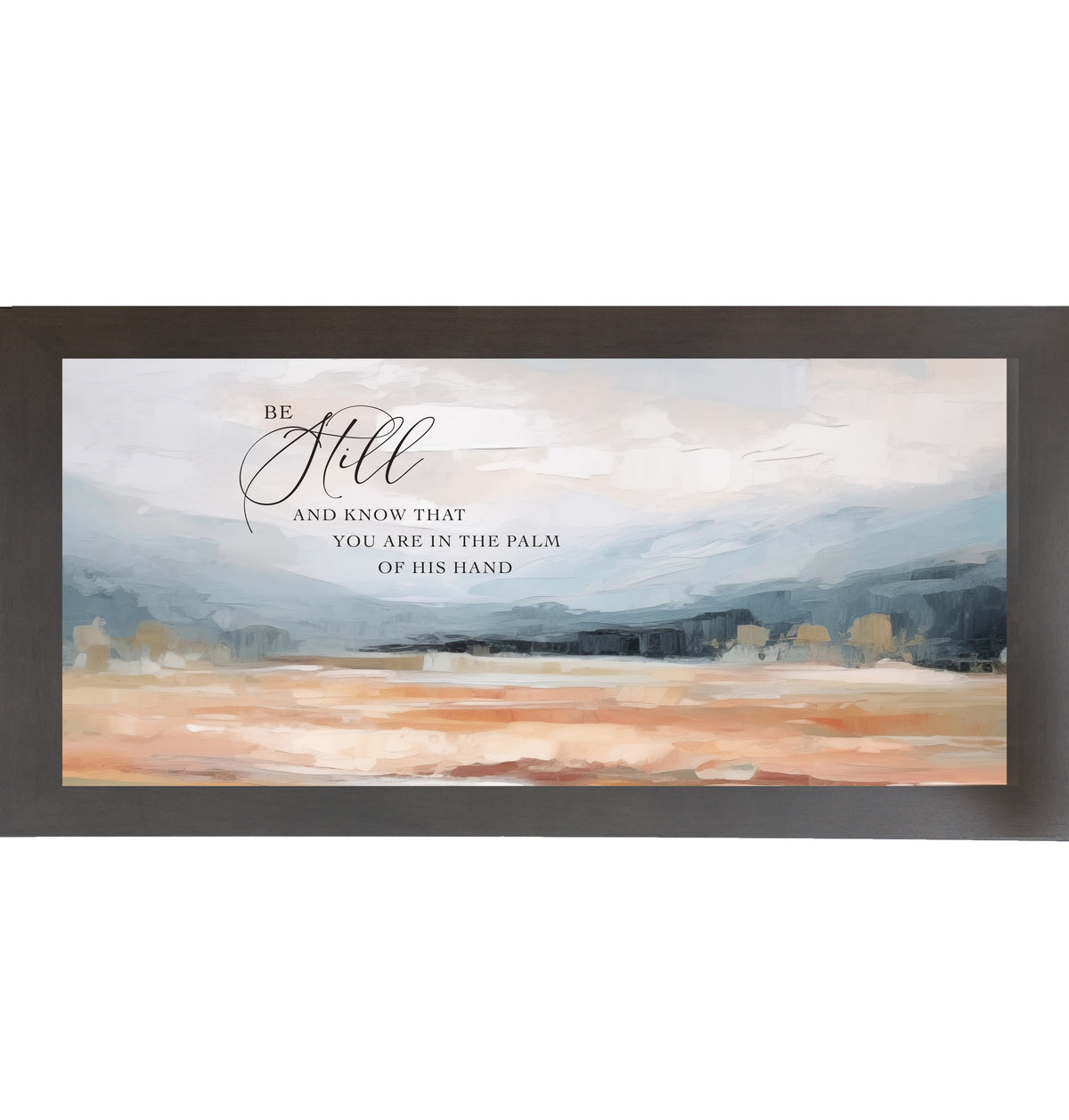 Be Still Wall Art – Palm Of His Hand Terracotta Landscape Wide Christian Scripture Decor (SB760)