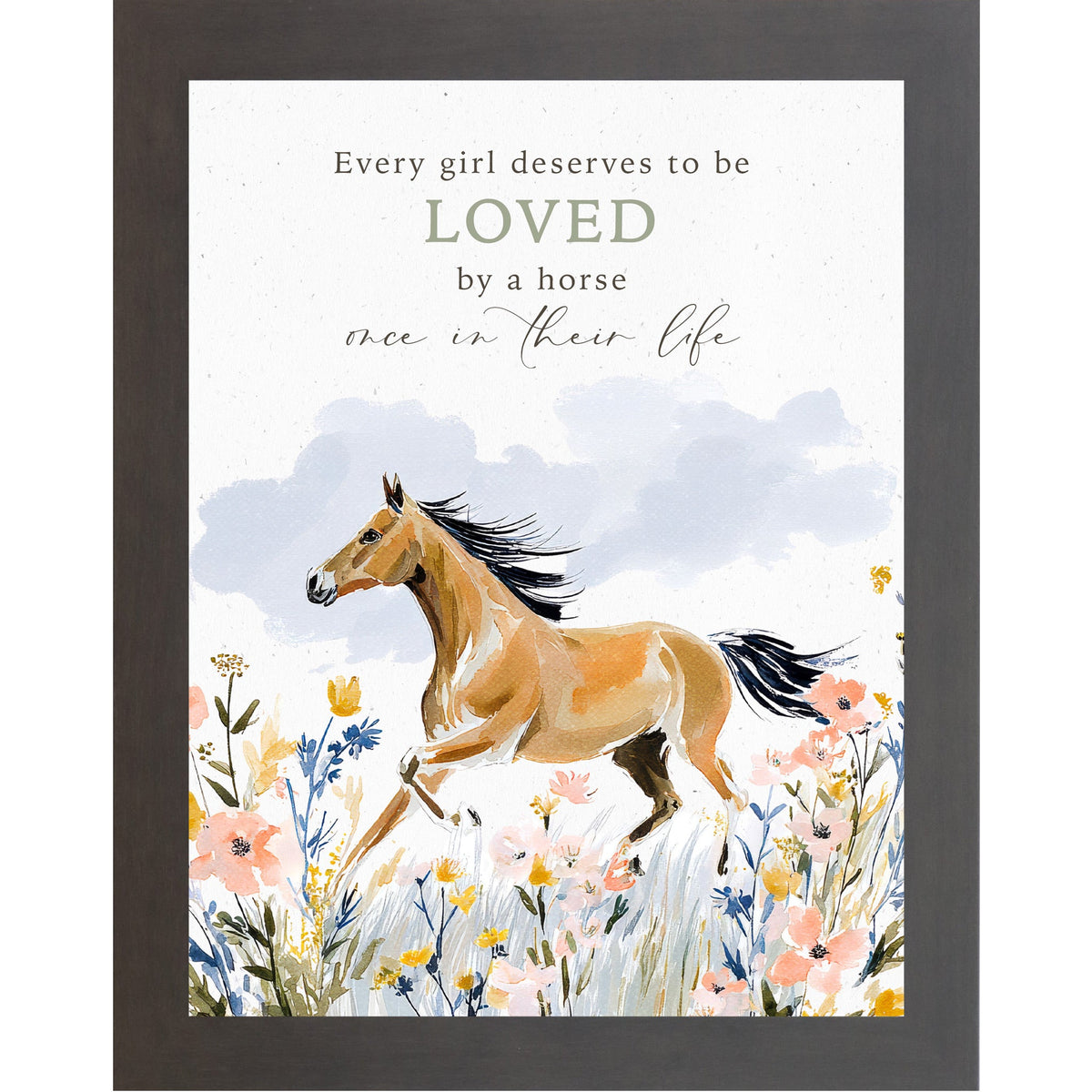 Every Girl Loved by a Horse Wall Art – Watercolor Floral Equine Portrait Decor (ZS108)