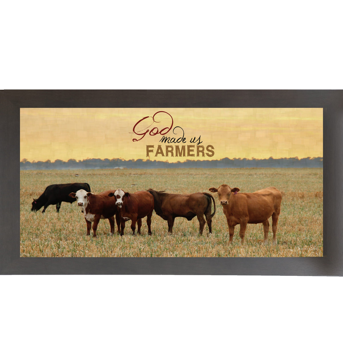 God Made Us Farmers Wall Art – Cattle Sunset Wide Landscape Farmhouse Decor (SSW1316)